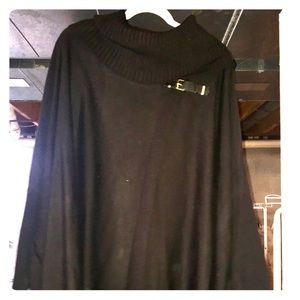 Black turtle neck sweater cape with sleeves